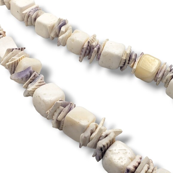 Vintage Shell Cube Chip Collar Chunky Necklace MOP Natural Boho Beach 18" - Picture 4 of 8